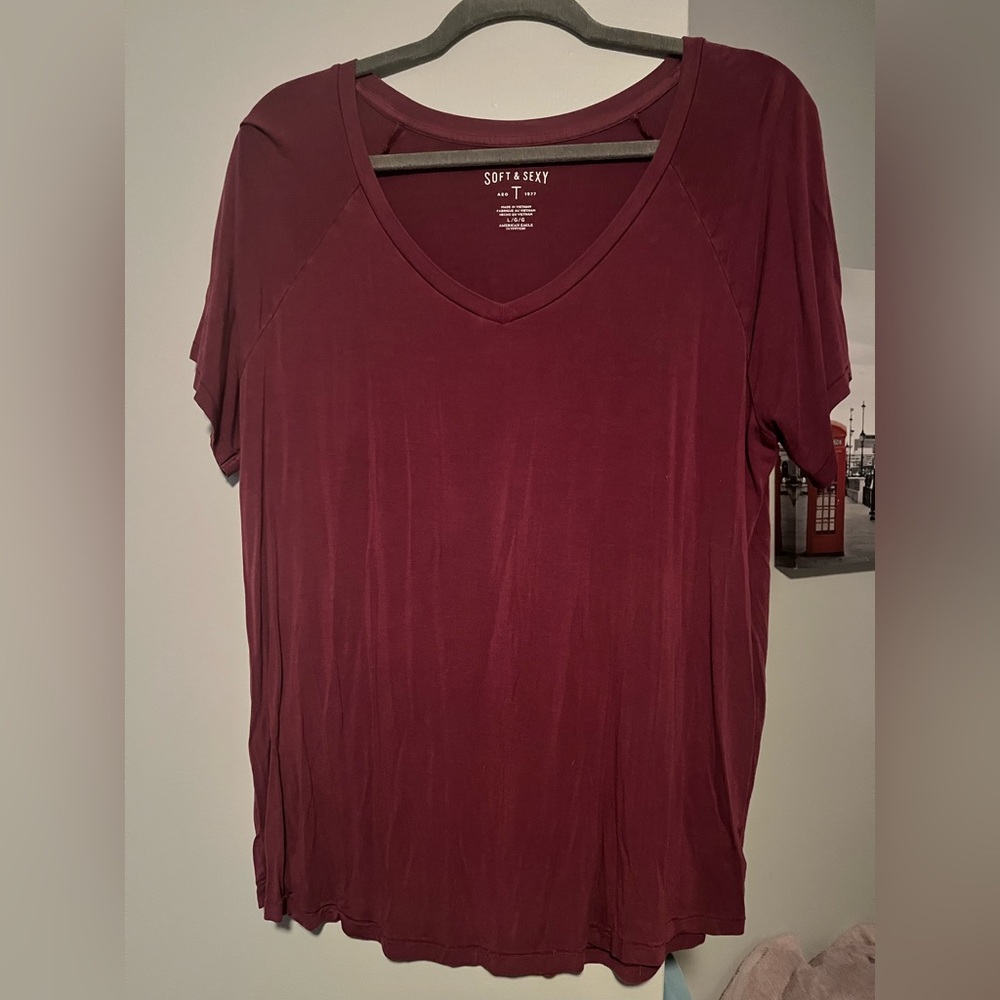 Women's Burgundy V-Neck Top